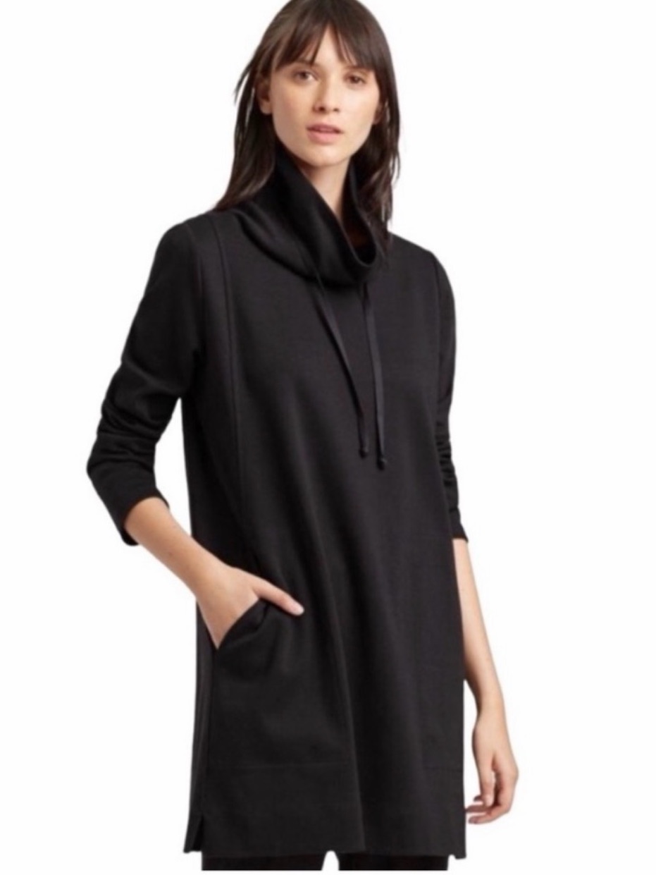 Eileen Fisher Women’s L Funnel Neck Sweatshirt/Tunic 100% Organic Cotton